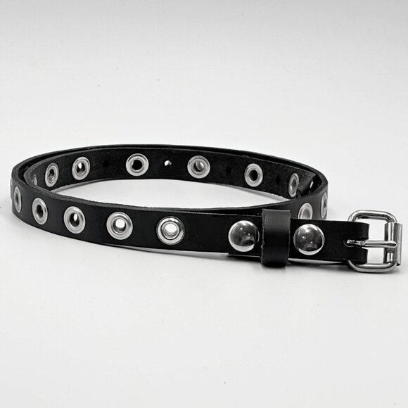 1-Row Grommet Punk Rock Black Leather Belt by Nemesis Leather - New Deadstock - Picture 1 of 5